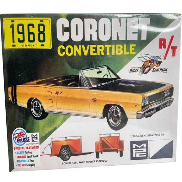 MPC 1968 Dodge Coronet Convertible & Trailer 1/25 Model Car Kit NEW - Picture 1 of 4